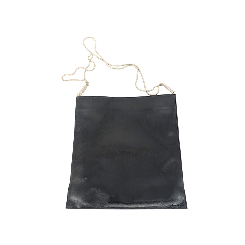 90s Y2K Kenneth Cole Crossbody Bag Medium Black Leather Silver Snake Chain Strap